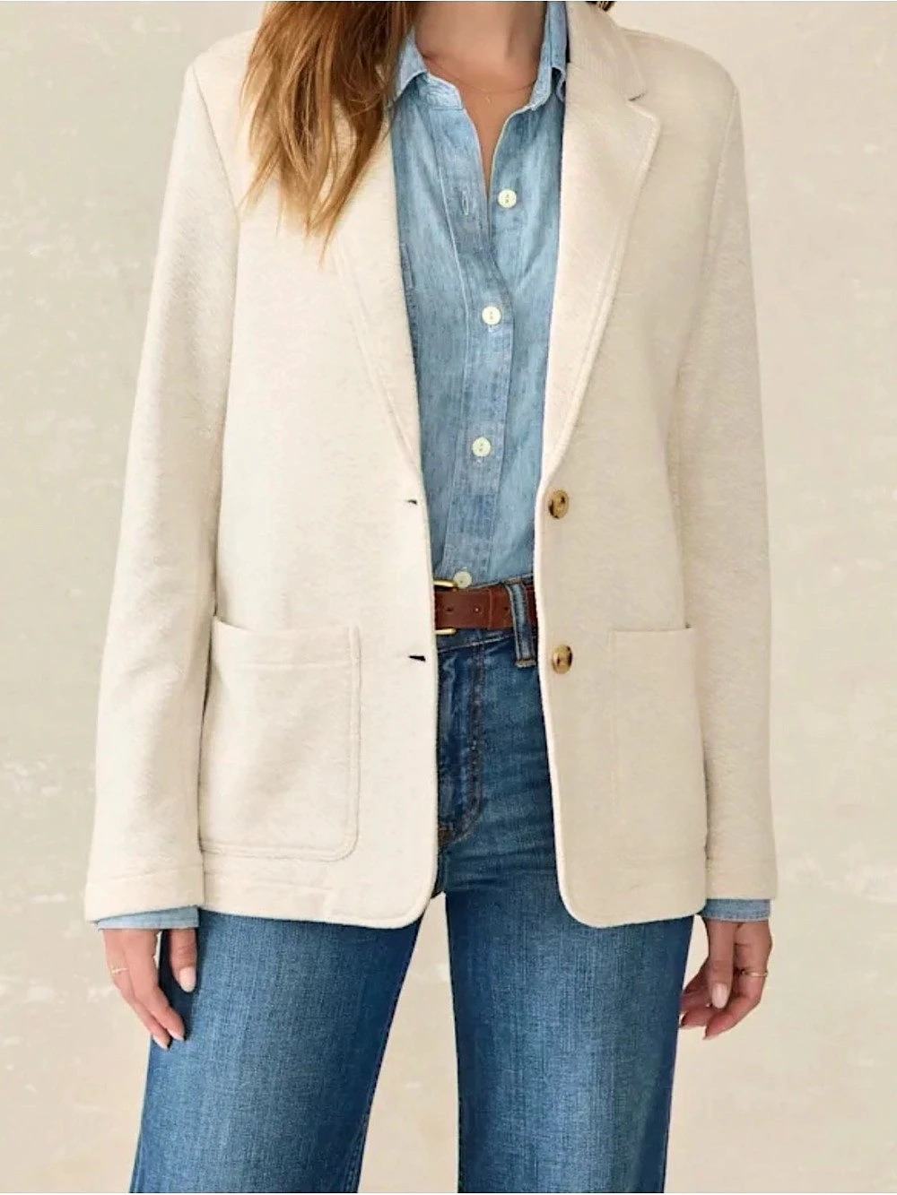 Faherty Inlet Knit Blazer Light Oatmeal Large